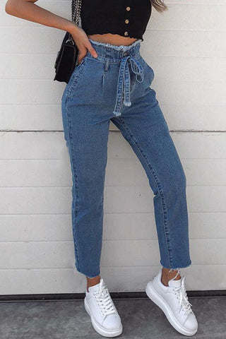 Sonicelife Woman jeans  High-waisted Frayed tie Jeans