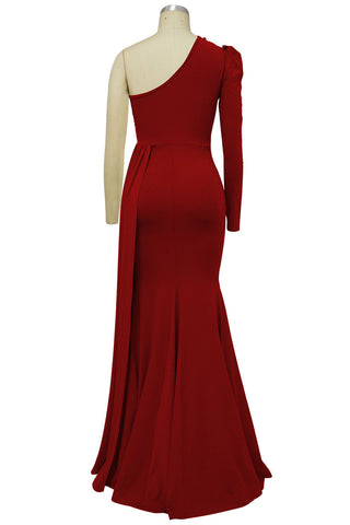 Sonicelife - Black Elegant Solid Patchwork Oblique Collar Evening Dress Dresses
