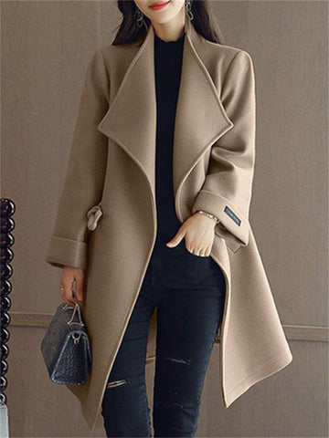Sonicelife Autumn Winter Women Coat Fashion All-match Solid Color Woolen Coat Thick Casual Coat Ladies Outwear Loose Jacket