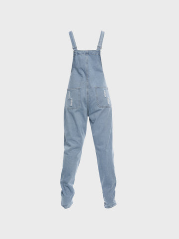 Sonicelife 2024 New Fashion Woman Bottom Elegant Washed Distressed Denim Overall