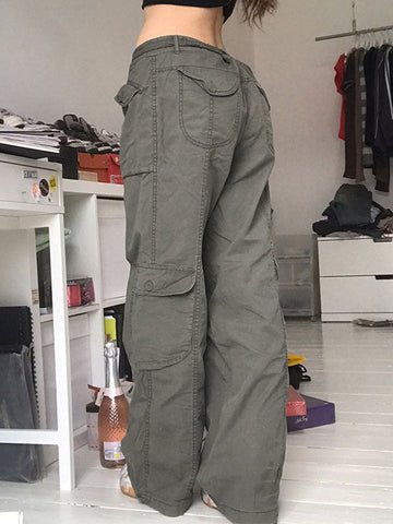 Sonicelife 2024 New Fashion Woman Bottom Elegant Washed Pocket Patched Cargo Jeans