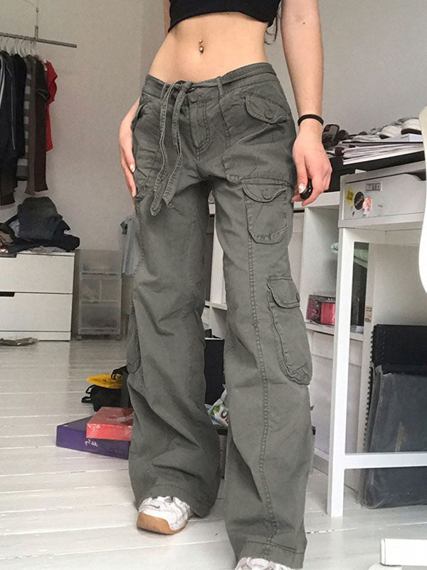 Sonicelife 2024 New Fashion Woman Bottom Elegant Washed Pocket Patched Cargo Jeans