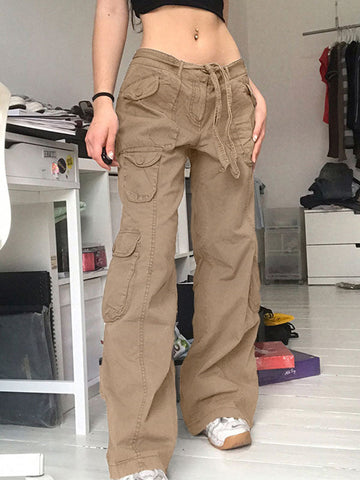 Sonicelife 2024 New Fashion Woman Bottom Elegant Washed Pocket Patched Cargo Jeans