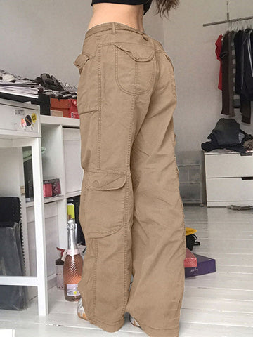 Sonicelife 2024 New Fashion Woman Bottom Elegant Washed Pocket Patched Cargo Jeans