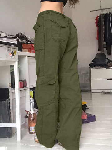Sonicelife 2024 New Fashion Woman Bottom Elegant Washed Pocket Patched Cargo Jeans