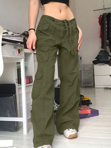 Sonicelife 2024 New Fashion Woman Bottom Elegant Washed Pocket Patched Cargo Jeans
