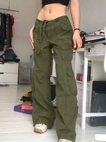 Sonicelife 2024 New Fashion Woman Bottom Elegant Washed Pocket Patched Cargo Jeans