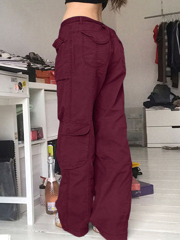 Sonicelife 2024 New Fashion Woman Bottom Elegant Washed Pocket Patched Cargo Jeans