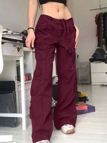 Sonicelife 2024 New Fashion Woman Bottom Elegant Washed Pocket Patched Cargo Jeans