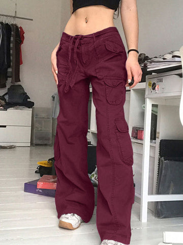 Sonicelife 2024 New Fashion Woman Bottom Elegant Washed Pocket Patched Cargo Jeans