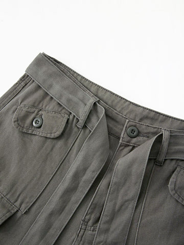 Sonicelife 2024 New Fashion Woman Bottom Elegant Washed Pocket Patched Cargo Jeans