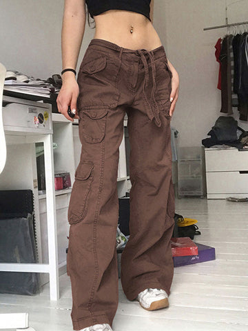 Sonicelife 2024 New Fashion Woman Bottom Elegant Washed Pocket Patched Cargo Jeans
