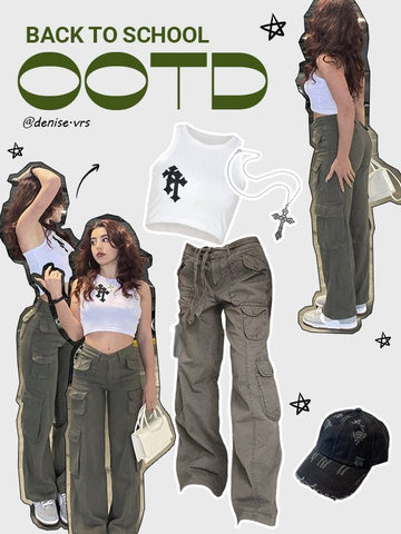 Sonicelife 2024 New Fashion Woman Bottom Elegant Washed Pocket Patched Cargo Jeans