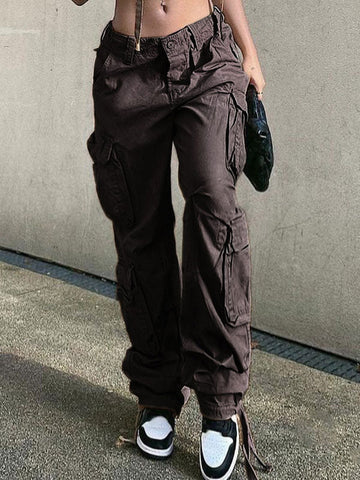 Sonicelife 2024 New Fashion Woman Bottom Elegant Vintage Pocket Patched Cargo Jeans