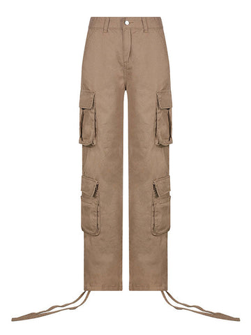 Sonicelife 2024 New Fashion Woman Bottom Elegant Vintage Pocket Patched Cargo Jeans