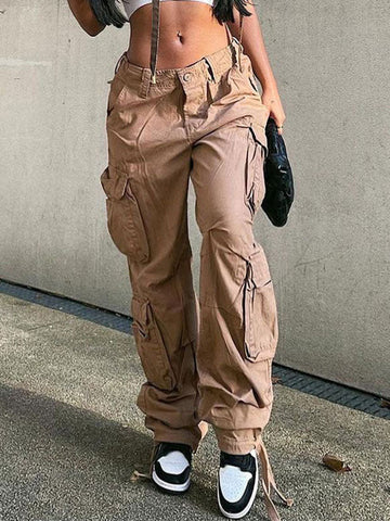 Sonicelife 2024 New Fashion Woman Bottom Elegant Vintage Pocket Patched Cargo Jeans