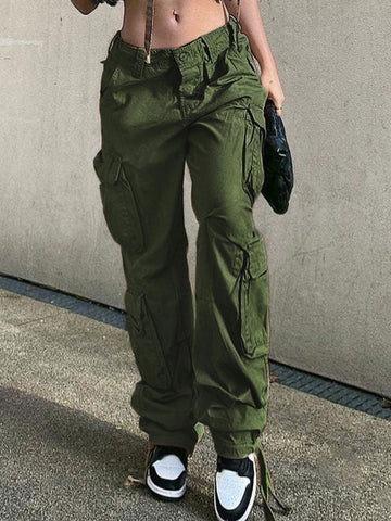 Sonicelife 2024 New Fashion Woman Bottom Elegant Vintage Pocket Patched Cargo Jeans