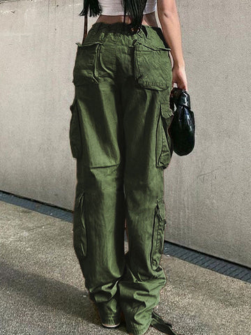 Sonicelife 2024 New Fashion Woman Bottom Elegant Vintage Pocket Patched Cargo Jeans