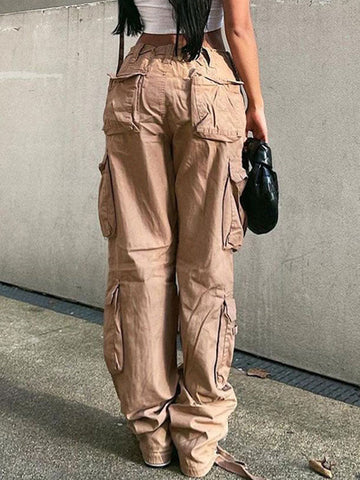 Sonicelife 2024 New Fashion Woman Bottom Elegant Vintage Pocket Patched Cargo Jeans