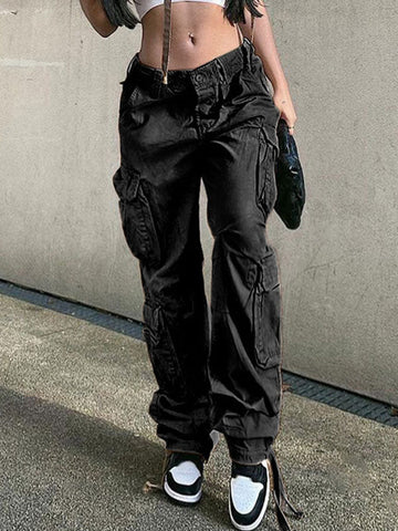 Sonicelife 2024 New Fashion Woman Bottom Elegant Vintage Pocket Patched Cargo Jeans