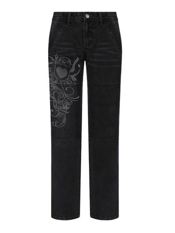 Sonicelife 2024 New Fashion Woman Bottom Elegant Washed Heart Pattern Cargo Jeans