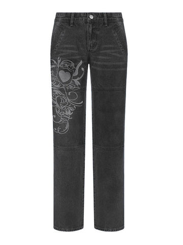 Sonicelife 2024 New Fashion Woman Bottom Elegant Washed Heart Pattern Cargo Jeans