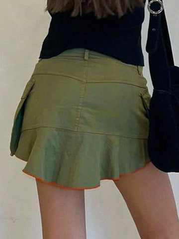 Sonicelife 2024 New Fashion Woman Bottom Elegant Size Friendly Pocket Cargo Mini Skirt