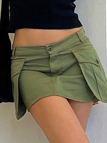 Sonicelife 2024 New Fashion Woman Bottom Elegant Size Friendly Pocket Cargo Mini Skirt