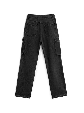 Sonicelife 2024 New Fashion Woman Bottom Elegant Washed Mid Waist Pocket Cargo Jeans