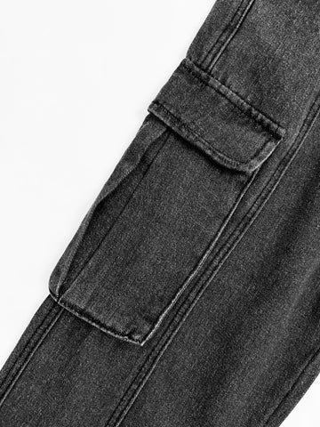 Sonicelife 2024 New Fashion Woman Bottom Elegant Washed Mid Waist Pocket Cargo Jeans