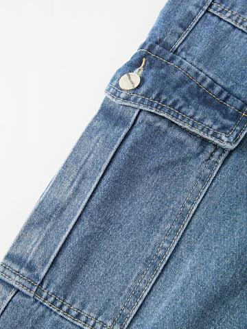 Sonicelife 2024 New Fashion Woman Bottom Elegant Washed Mid Waist Pocket Cargo Jeans