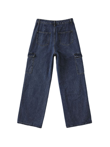 Sonicelife 2024 New Fashion Woman Bottom Elegant Washed Mid Waist Pocket Cargo Jeans