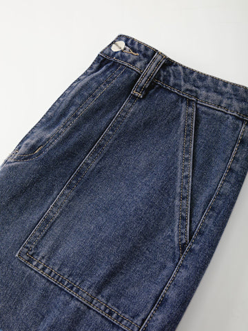 Sonicelife 2024 New Fashion Woman Bottom Elegant Washed Mid Waist Pocket Cargo Jeans