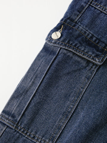 Sonicelife 2024 New Fashion Woman Bottom Elegant Washed Mid Waist Pocket Cargo Jeans