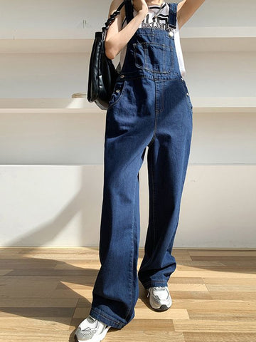 Sonicelife 2024 New Fashion Woman Bottom Elegant Vintage Wash Pocket Denim Overall