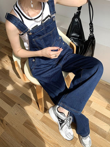 Sonicelife 2024 New Fashion Woman Bottom Elegant Vintage Wash Pocket Denim Overall