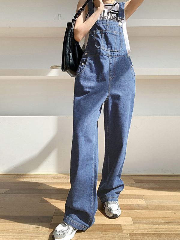 Sonicelife 2024 New Fashion Woman Bottom Elegant Vintage Wash Pocket Denim Overall