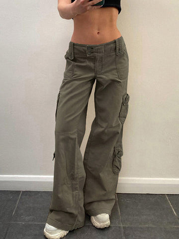 Sonicelife 2024 New Fashion Woman Bottom Elegant Buttoned Straight Leg Cargo Jeans