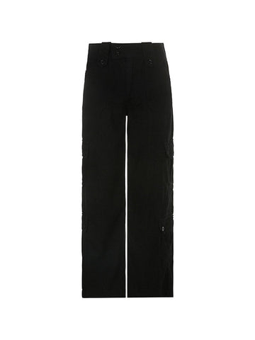Sonicelife 2024 New Fashion Woman Bottom Elegant Buttoned Straight Leg Cargo Jeans