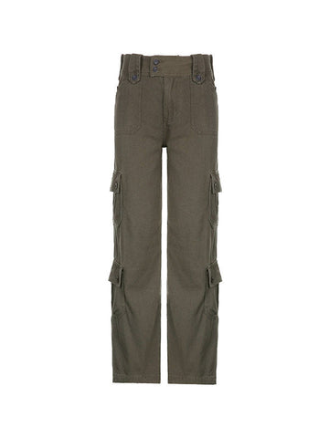 Sonicelife 2024 New Fashion Woman Bottom Elegant Buttoned Straight Leg Cargo Jeans