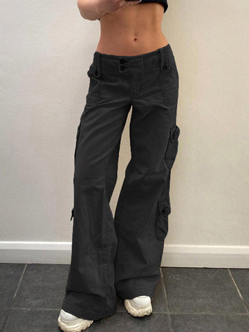 Sonicelife 2024 New Fashion Woman Bottom Elegant Buttoned Straight Leg Cargo Jeans