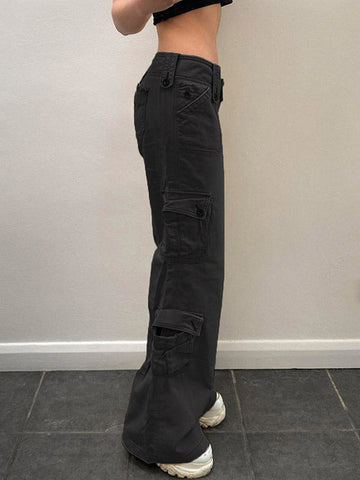 Sonicelife 2024 New Fashion Woman Bottom Elegant Buttoned Straight Leg Cargo Jeans