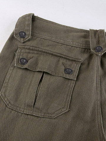 Sonicelife 2024 New Fashion Woman Bottom Elegant Buttoned Straight Leg Cargo Jeans