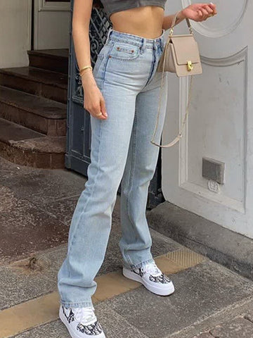 Sonicelife 2024 New Fashion Woman Bottom Elegant Light Wash Straight Boyfriend Jeans