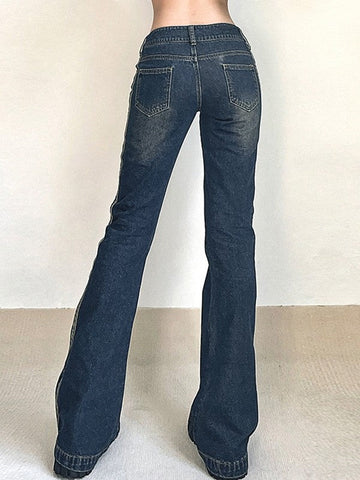 Sonicelife 2024 New Fashion Woman Bottom Elegant Panel Striped Vintage Flare Jeans