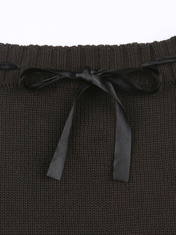 Sonicelife 2024 New Fashion Woman Bottom Elegant Faux Fur Trim Knitted Mini Skirt