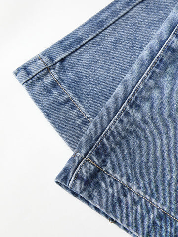 Sonicelife 2024 New Fashion Woman Bottom Elegant Pocket Design Blue Wash Boyfriend Jeans