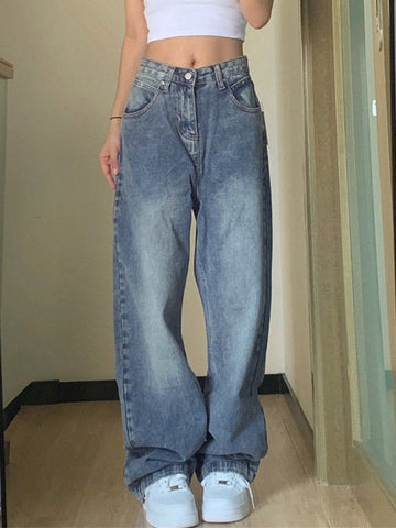 Sonicelife 2024 New Fashion Woman Bottom Elegant Pocket Design Blue Wash Boyfriend Jeans