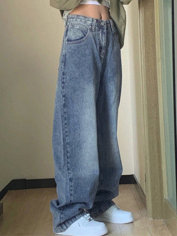 Sonicelife 2024 New Fashion Woman Bottom Elegant Pocket Design Blue Wash Boyfriend Jeans