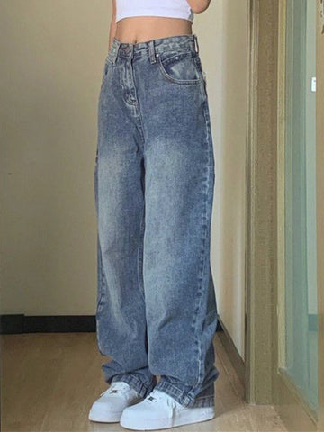 Sonicelife 2024 New Fashion Woman Bottom Elegant Pocket Design Blue Wash Boyfriend Jeans